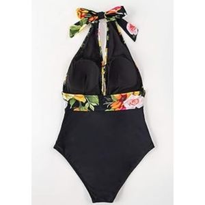 CUPSHE Black floral One-piece Swimsuit Size Small Halter